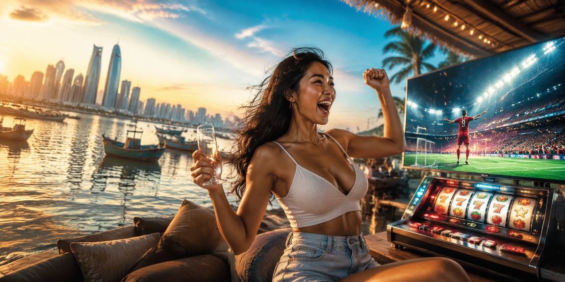 Người chơi slot game thư giãn tại bãi biển Mũi Né trên điện thoại di động
